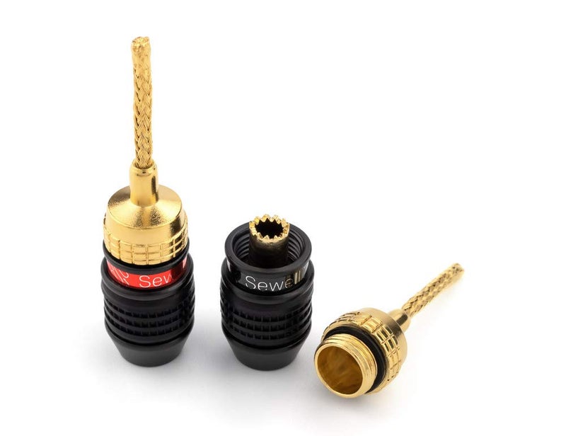 Sewell Deadbolt Flex Pin Banana Plugs for Spring Loaded Speaker Terminals, 6 Pairs Gold Plated Plugs - Image 2